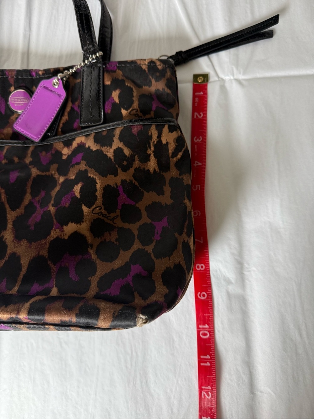 Coach F25282 Leopard Print Purple Patent Shoulder Bag Purse - Picture 6 of 14